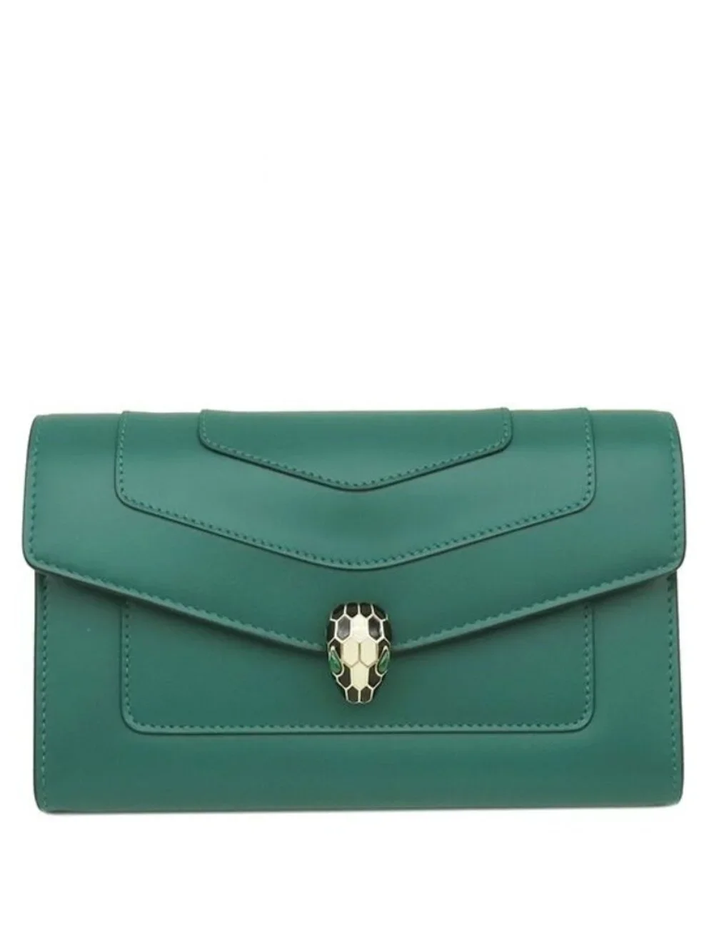 Bvlgari Wallet Serpenti Forever Large Calfskin Green Gold Bifold Billfold